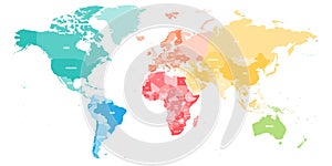 Colorful political map of World divided into six continent