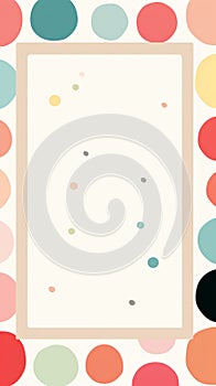 a colorful polka dot background with a square frame