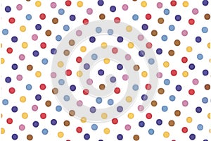 Colorful polka dot pattern on white background