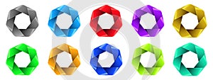 Colorful polygon emblems. Hi tech logo set. Vector illustration.