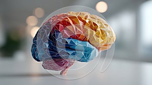 Colorful Polygonal Brain Model On White