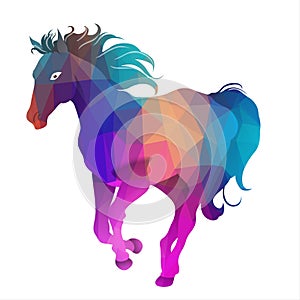 Colorful polygonal horse on white background. Vector illustration.