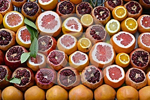 Colorful pomegranates and citrus fruits, Istanbul