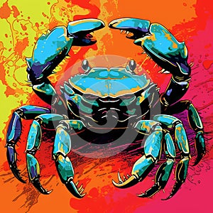 Colorful Pop Art Blue Crab In 8k Resolution
