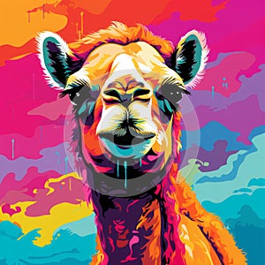 Colorful Pop Art Camel Painting On Vibrant Background