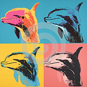 Colorful Pop Art Dolphins: Vibrant Portraits In Andy Warhol Style