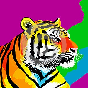 Colorful Pop Art Groovy Tiger Portrait