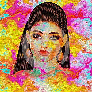 Colorful pop art image of woman`s face.