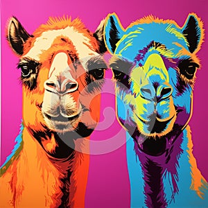 Colorful Pop Art Llamas: A Hyperrealistic Painting In Andy Warhol Style