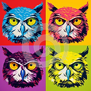 Colorful Pop Art Owls: Four Andy Warhol Style Portraits