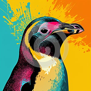 Colorful Pop Art Penguin Illustration On Bold Background