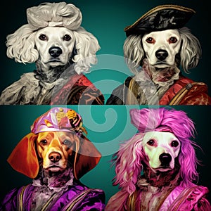 Colorful Pop Art Portraits Of Four Dogs In Andy Warhol Style photo