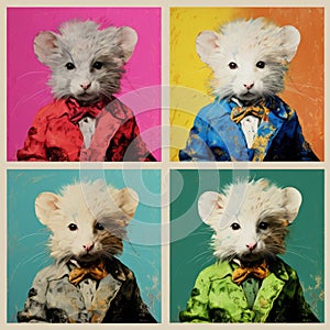 Colorful Pop Art Portraits Of Four Mice In Andy Warhol Style