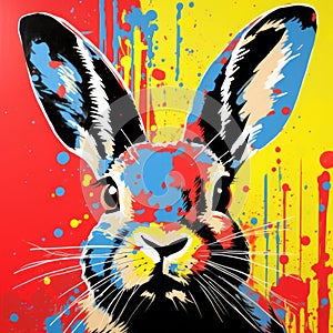 Colorful Pop Art Rabbit Painting With Intense Gaze