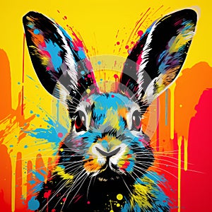 Colorful Pop Art Rabbit Painting With Vibrant Splatters
