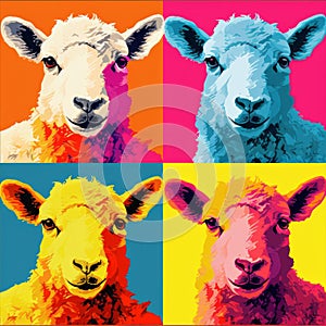 Colorful Pop Art Sheep Fine Art Print With Vibrant Portraits