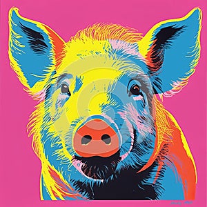 Colorful Pop Art Silkscreen Print Of A Boar