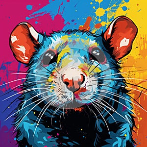 Colorful Pop Art Style Portrait Of A Painted Rat