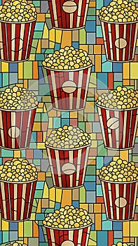 Colorful Popcorn Buckets Pattern Illustration