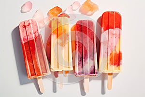 Colorful popsicle displayed against a plain white backdrop. Generative AI