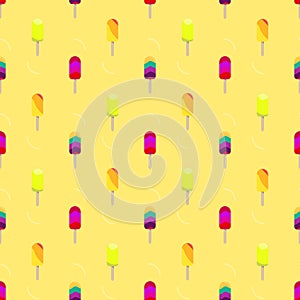 Colorful popsicle ice cream seamless vector pattern. Tasty colorful summer desert - fruit ice lolly.