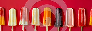 Colorful popsicles on light background panoramic set
