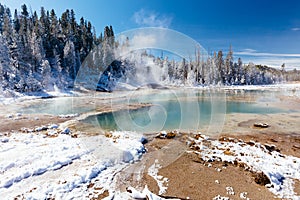 Colorful Porcelain Basin area trail in Yellowstone National Park, Wyoming