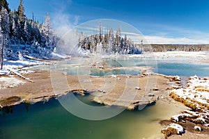 Colorful Porcelain Basin area trail in Yellowstone National Park, Wyoming