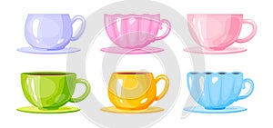 Colorful porcelain coffee tea cup mug flat set