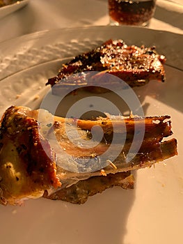 Colorful pork rib dish under sunlight