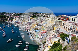 The colorful port of Marina Coricella in Procida