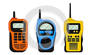 Colorful Portable Radio Device or Walkie Talkie with Antenna Vector Set