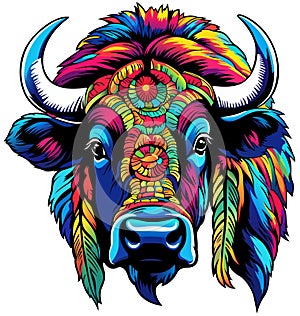 Colorful Portrait of a Bison Head