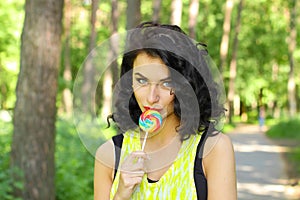 Colorful portrait of young funny fashion girl posing in summer style outfit