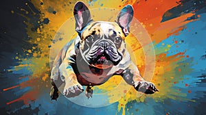 Colorful Portraiture: French Bulldog Jumping In Neo-expressionist Style