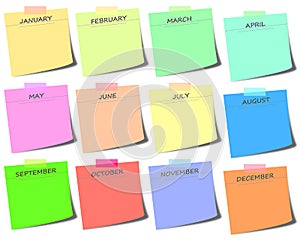 colorful post it with months - calendar icon illustration