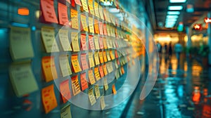 Colorful post-it notes on office wall - generative ai