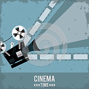 Colorful poster of cinema time with film in background and movie projector