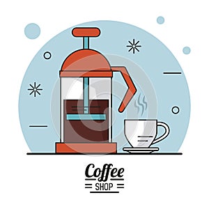 Colorful poster of coffee shop with glass jar and cup