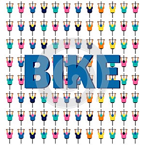 Colorful poster with cyclists riding bicycles. Cycling poses in bright silhouettes. Bicycle road racers. Competition and