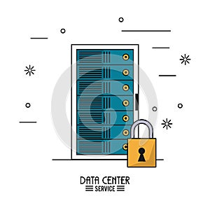 Colorful poster of data center service with rack server secure