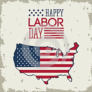 Colorful poster of happy labor day with american flag in shape of the united states map