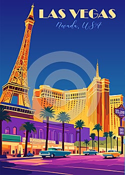 A colorful poster of Las Vegas, Nevada.