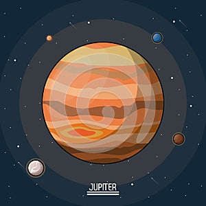 Colorful poster of the planet jupiter in the space with moons around