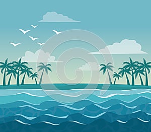 Barvitý plakát nebe z palma stromy na pláž 