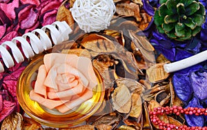 Colorful potpourri with candles