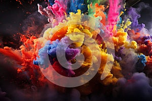 colorful powder exploding in the air on a black background