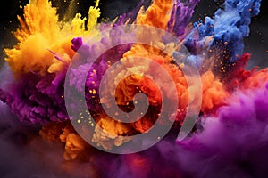 colorful powder exploding in the air on a black background