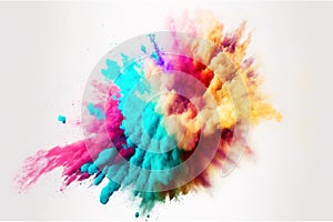 Colorful powder explosion cloud isolated on white background.