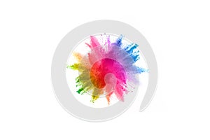 Colorful powder explosion on white background.